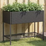 Jardinieră de grădină cu raft, negru, poliratan GartenMobel Dekor