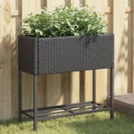 Jardinieră de grădină cu raft, negru, poliratan GartenMobel Dekor