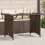 Masă de grădină cu blat din sticlă maro 110x68x70 cm poliratan GartenMobel Dekor
