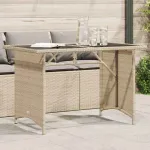 Masă grădină cu blat din sticlă, bej, 110x68x70 cm, poliratan GartenMobel Dekor