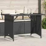 Masă grădină cu blat din sticlă, negru, 110x68x70 cm, poliratan GartenMobel Dekor