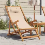 Scaun de plajă pliabile, bej, lemn masiv eucalipt și țesătură GartenMobel Dekor