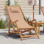 Scaun de plajă pliabile, taupe, lemn masiv eucalipt și țesătură GartenMobel Dekor