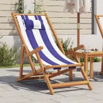 Scaun plajă pliabile albastru/alb lemn masiv eucalipt/țesătură GartenMobel Dekor
