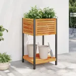 Jardinieră de grădină cu raft 45x45x80cm lemn masiv acacia/oțel GartenMobel Dekor