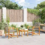 Set bistro de grădină, 3 piese, gri, poliratan și lemn acacia GartenMobel Dekor