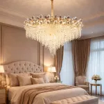 Candelabru Cristal BLOSSOM Regalis, 14xE14, 80cm, Auriu Lucios, Inaltime Reglabila, Metal si Cristal