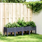 Jardinieră de grădină cu picioare, albastru gri, 160x40x42 cm, PP GartenMobel Dekor