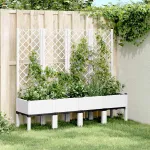 Jardinieră de grădină cu spalier, alb, 160x40x142 cm, PP GartenMobel Dekor