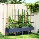 Jardinieră de grădină cu spalier, albastru gri, 160x40x142,5 cm, PP GartenMobel Dekor