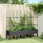 Jardinieră de grădină cu spalier, negru, 160x40x142,5 cm, PP GartenMobel Dekor