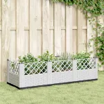 Jardinieră de grădină cu țăruși, alb, 123,5x43,5x43,5 cm, PP GartenMobel Dekor