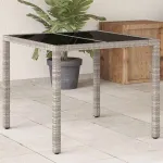 Masă de grădină cu blat din sticlă, gri, 90x90x75 cm, poliratan GartenMobel Dekor