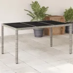 Masă grădină blat din sticlă gri deschis 150x90x75 cm poliratan GartenMobel Dekor