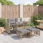 Set canapele de grădină cu perne, 4 piese bej, poliratan/sticlă GartenMobel Dekor
