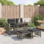 Set canapele de grădină cu perne, 4 piese gri, poliratan/sticlă GartenMobel Dekor