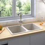 Chiuvetă de bucătărie Bej 76 x 48 x 30 cm Quartz și rășină GartenMobel Dekor