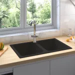 Chiuvetă de bucătărie Negru 76 x 48 x 30 cm Quartz și rășină GartenMobel Dekor