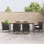 Set mobilier de grădină cu perne, 7 piese, negru, poliratan GartenMobel Dekor