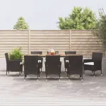 Set mobilier de grădină cu perne, 9 piese, negru, poliratan GartenMobel Dekor
