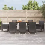 Set mobilier de grădină cu perne, 9 piese, negru, poliratan GartenMobel Dekor