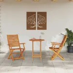 Set Bistro Pliabil 3 pcs Maro Lemn Solid de Acacia GartenMobel Dekor