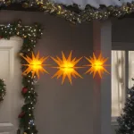 Lumini de Crăciun cu LED-uri, 3 buc., galben, pliabil GartenMobel Dekor