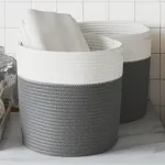 Coșuri de depozitare 2 buc. gri și alb Ø28x28 cm bumbac GartenMobel Dekor