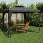Foișor cu acoperiș dublu, antracit, 3,98x2,98 m, oțel GartenMobel Dekor