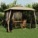 Foișor cu acoperiș dublu/pereți din plasă taupe 2,93x2,93m oțel GartenMobel Dekor