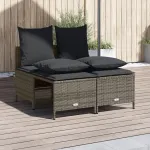 Set canapea de grădină cu perne, 4 piese, gri, poliratan GartenMobel Dekor