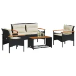 Set mobilier de grădină cu perne, 4 piese, negru, poliratan GartenMobel Dekor