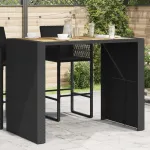 Masă bar grădină blat lemn acacia negru 145x80x110 cm poliratan GartenMobel Dekor