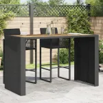 Masă bar grădină blat lemn acacia negru 185x80x110 cm poliratan GartenMobel Dekor