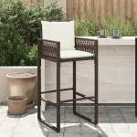 Scaune de bar cu perne, 2 buc., maro, poliratan GartenMobel Dekor