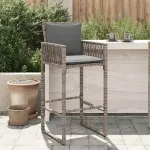 Scaune de bar pentru grădină, cu perne, 2 buc., gri, poliratan GartenMobel Dekor