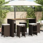 Scaune de bar pentru grădină cu perne, 6 buc., maro, poliratan GartenMobel Dekor