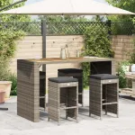 Scaune de bar pentru grădină cu perne 4 buc. gri, poliratan GartenMobel Dekor