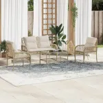 Set canapele de grădină, 4 piese, cu perne, bej, poliratan GartenMobel Dekor