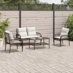 Set canapele de grădină, 4 piese, cu perne, maro poliratan maro GartenMobel Dekor