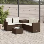 Canapea de grădină cu masă/perne, formă de L, poliratan maro GartenMobel Dekor