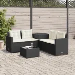 Canapea de grădină cu masă/perne, formă de L, poliratan negru GartenMobel Dekor