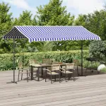 Copertină independentă, albastru și alb, 400x300 cm textil/oțel GartenMobel Dekor