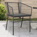 Scaune de grădină cu perne, 2 buc., negru, poliratan GartenMobel Dekor