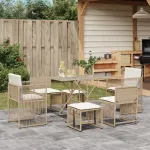 Set de masă pentru grădină, 7 piese, cu perne, bej, poliratan GartenMobel Dekor