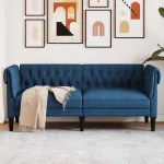 Canapea Chesterfield cu 2 locuri, albastru, material textil GartenMobel Dekor