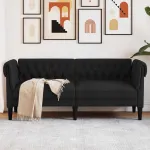 Canapea Chesterfield cu 2 locuri, negru, material textil GartenMobel Dekor