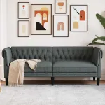 Canapea Chesterfield cu 3 locuri, gri închis, material textil GartenMobel Dekor