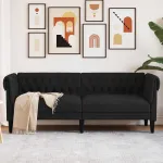 Canapea Chesterfield cu 3 locuri, negru, material textil GartenMobel Dekor