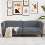 Canapea cu 3 locuri, gri închis, material catifea GartenMobel Dekor